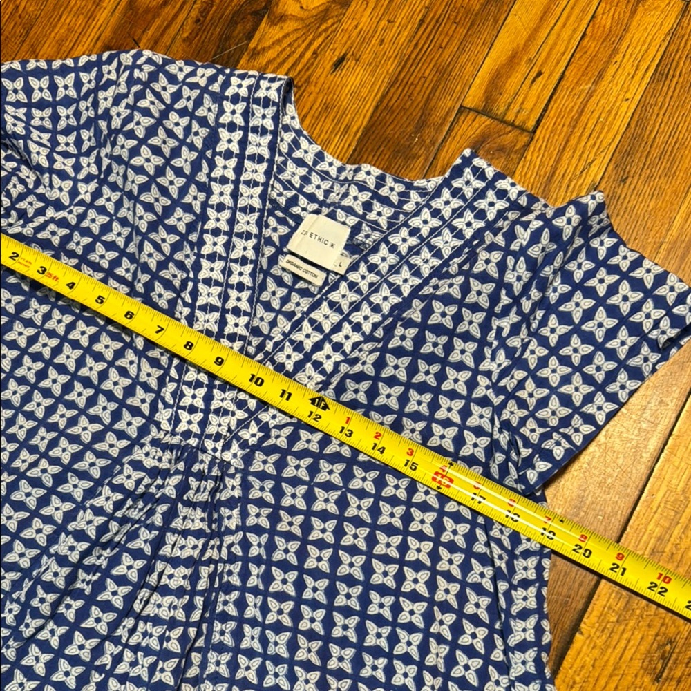 ZEN‎ ETHIC Women's Pistil V Neck A Line Blue White Block Print Patterned Dress L - Picture 8 of 16